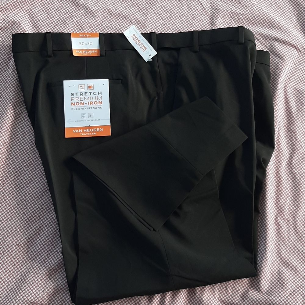 MENS BLACK DRESS SLACKS 50X30 NWT